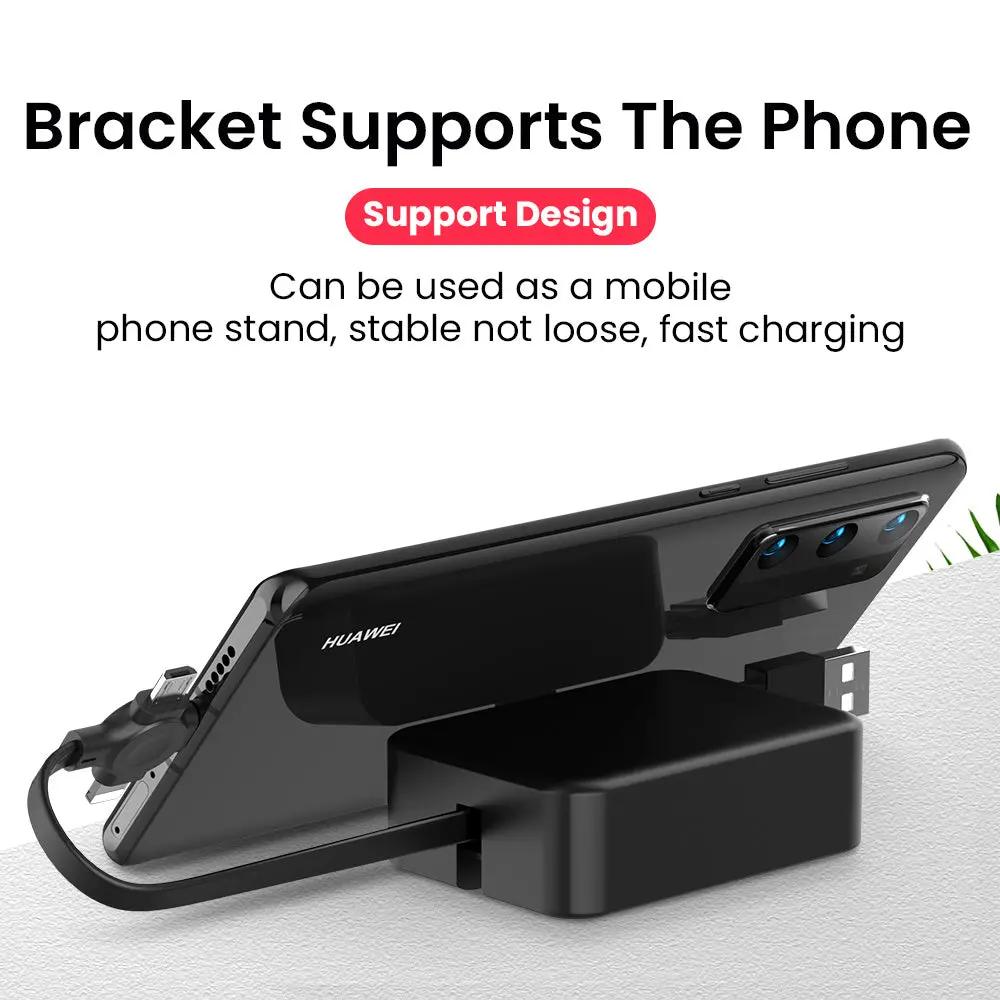4-in-1 Retractable USB Cable with Stand – Type-C, iPhone, Micro USB Everware Hub