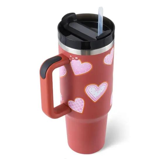 40 Oz Tumbler With Handle Straw Insulated, Stainless Steel Spill Proof Vacuum Coffee Cup Tumbler With Lid Tapered Mug Gifts For Valentine Lover Suitable For Car Gym Office Travel Everware Hub