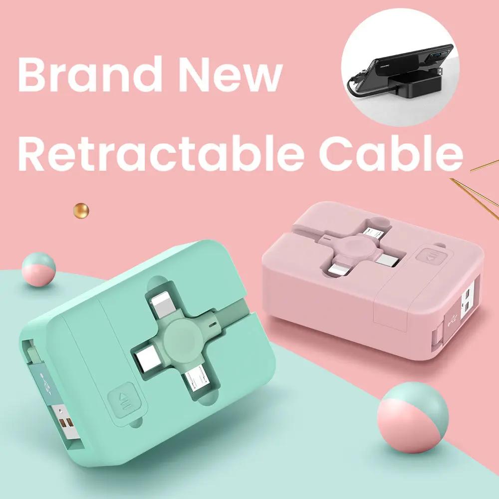 4-in-1 Retractable USB Cable with Stand – Type-C, iPhone, Micro USB Everware Hub