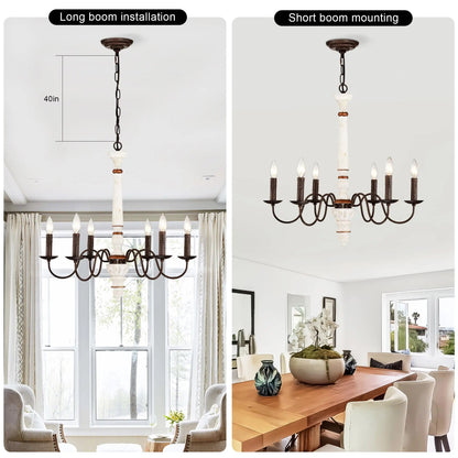 Retro White & Rust 6-Light Chandelier Pendant for Dining Room, Home Everware Hub