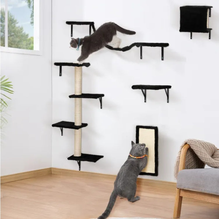 5 Pcs Wall Mounted Cat Climber Set  Floating Cat Shelves And Perches  Cat Activity Tree With Scratching Posts  Modern Cat Furniture Everware Hub