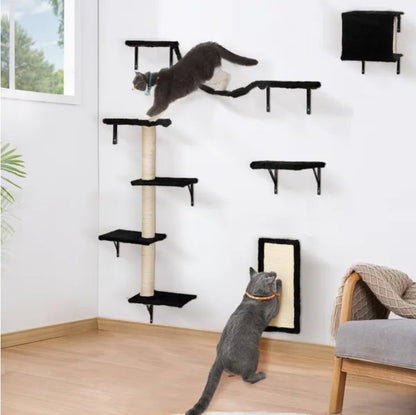5 Pcs Wall Mounted Cat Climber Set  Floating Cat Shelves And Perches  Cat Activity Tree With Scratching Posts  Modern Cat Furniture Everware Hub