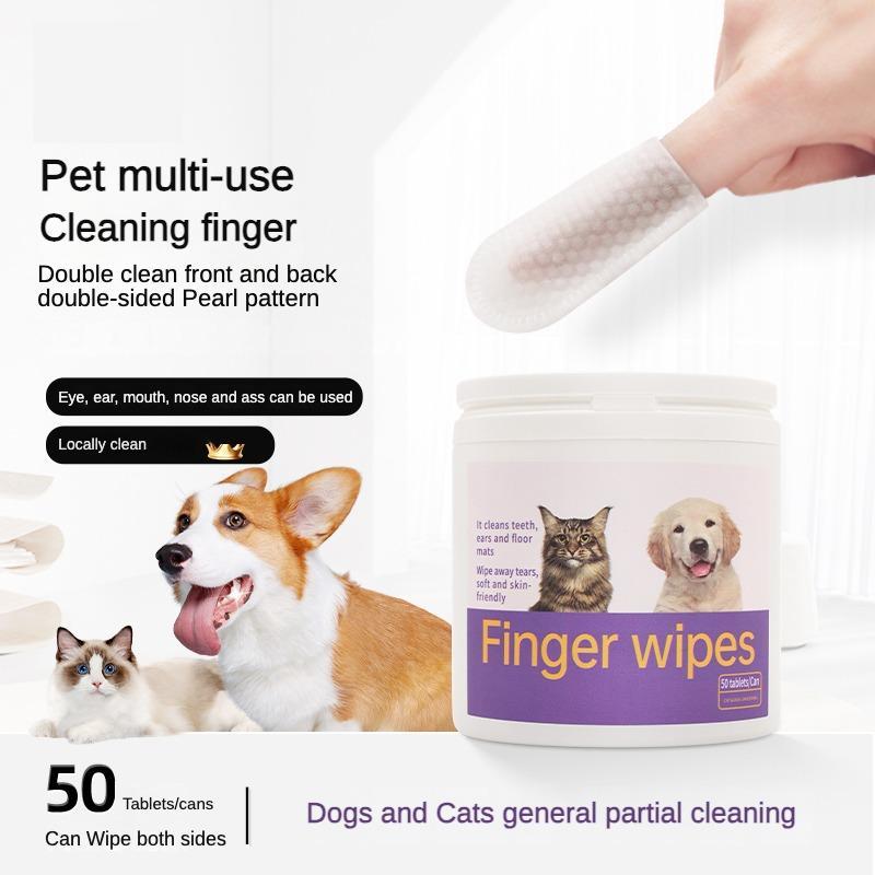 3-in-1 Pet Finger Wet Wipes For Dogs & CatsTeeth Cleaning Wipes, Breath Freshener DentalFinger Wipes Soft, For Eyes, Ears, Dental CarePack Of 50 Everware Hub