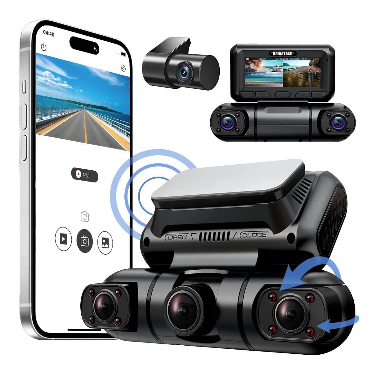 Hainatech 360° Dash Cam – 4-Channel, GPS, WiFi, 24/7 Parking Mode Everware Hub