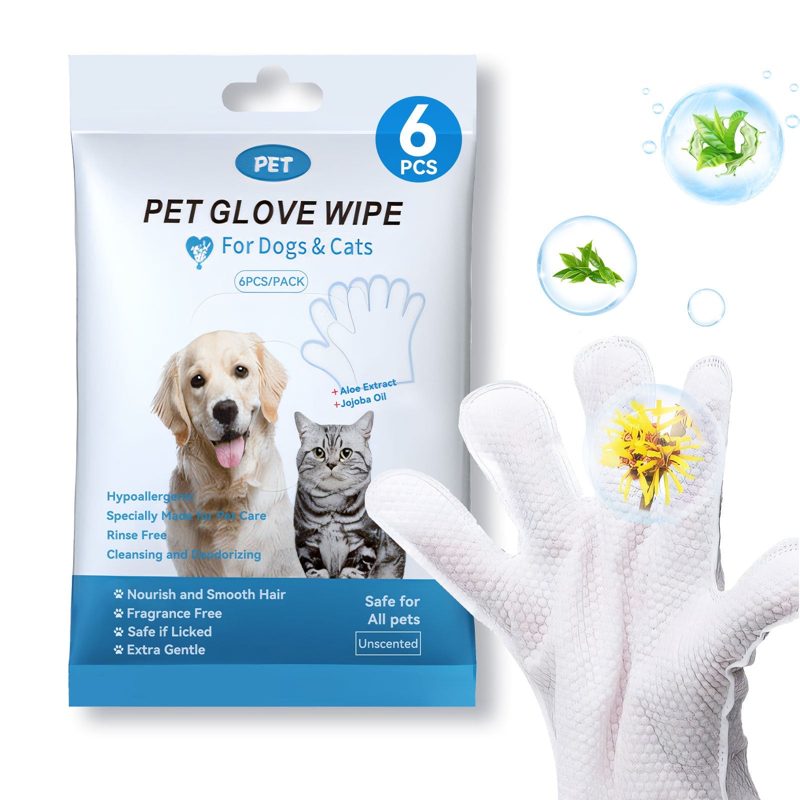 Cleaning Wipes Gloves For Dog And Cat,Pet Bathing Wipes Cleaning & Deodorizing,Dog Wipes For Body Paws Butt Daily Care,Cat Grooming Wipes Cleaning Fur Traveling Rinse Free,6PCS-1PACK Everware Hub
