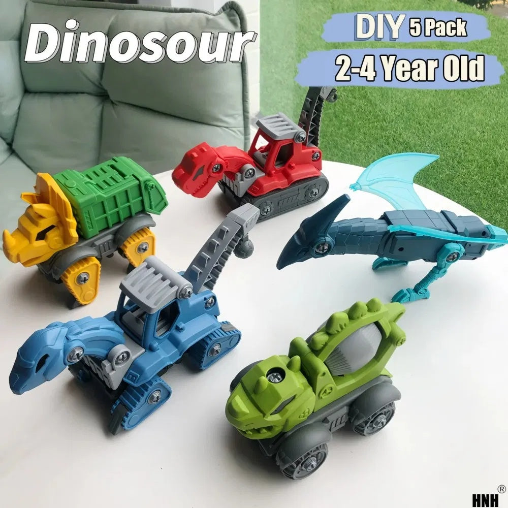 5 Pack Take Apart Dinosaur Construction Toy with Electric Drill , STEM Building Gift for Boys (Birthday & Xmas) Everware Hub