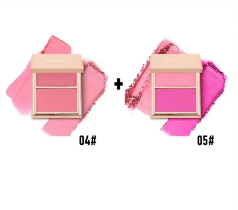 Compact blush duo with cream and powder formulas in soft pink and vibrant fuchsia shades labeled 04# and 05#.