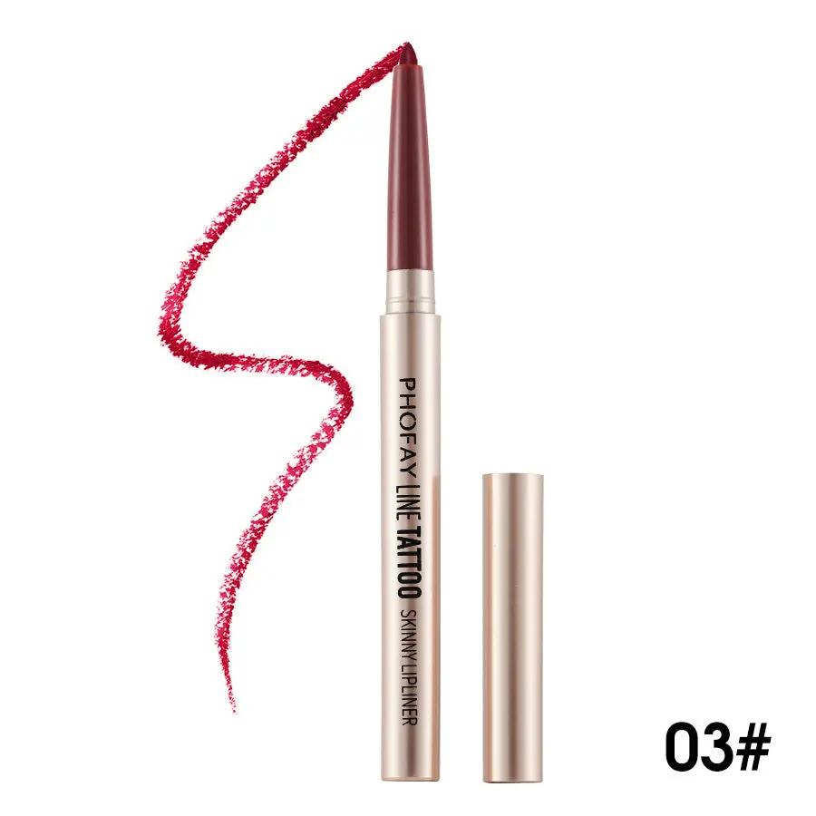 Matte deep rose PHOFAY lipliner pencil with smooth, precise tip and matching cap, shade 03.