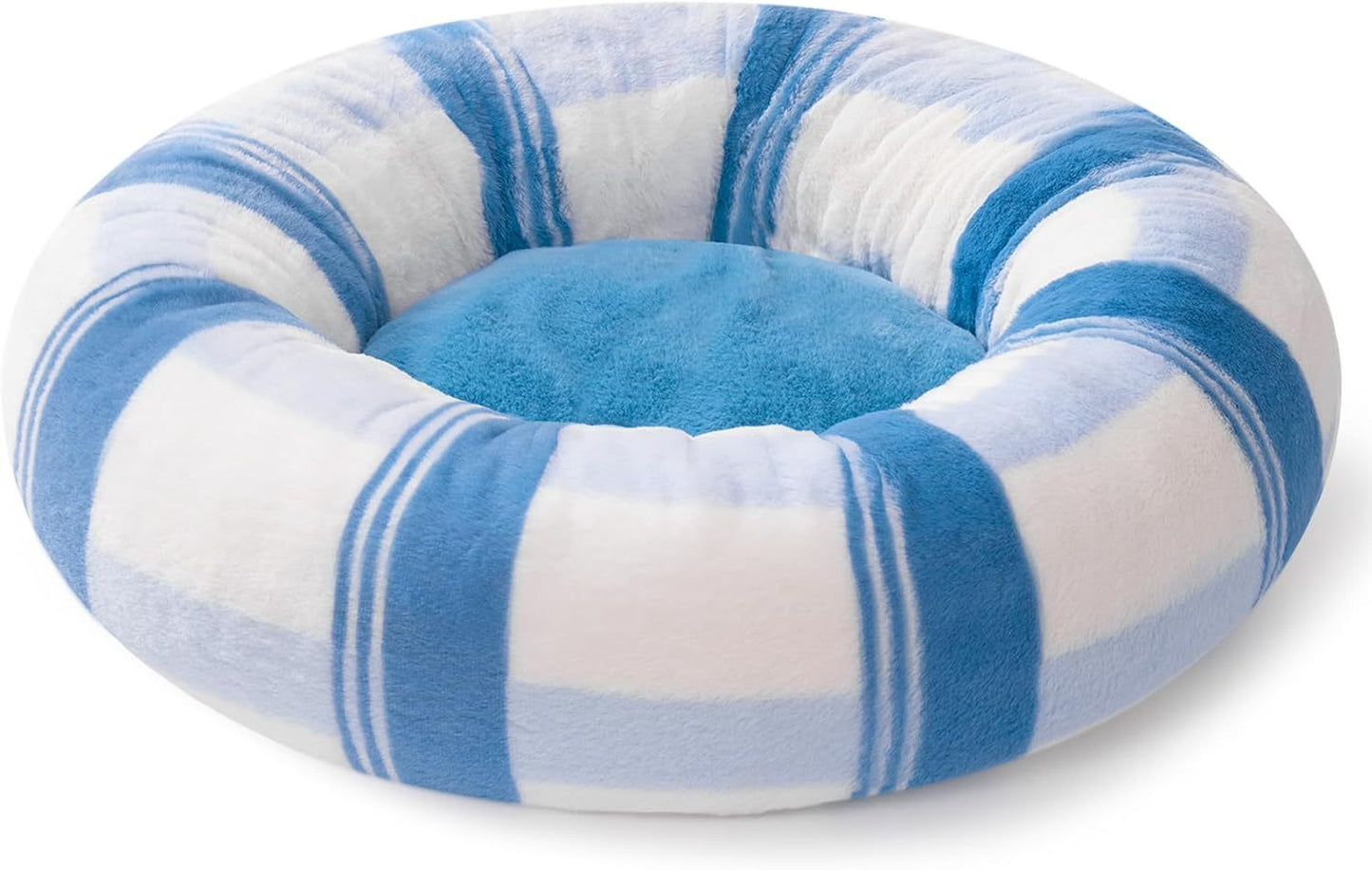 MEWOOFUN Plush Round Cat Bed For Indoor Cats - Calming Washable Pet Bed With Non-Slip Bottom, Soft Fluffy Dog Bed For Puppy & Kitten, 23 Inch Blue Striped Everware Hub
