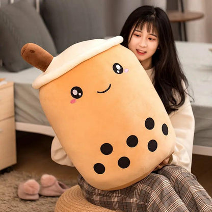 Cute Strawberry Milk Tea Plush Toy – Soft Boba Tea Cup Pillow for Kids, Girls, Birthday Gift, Kawaii Bubble Tea Cushion Everware Hub