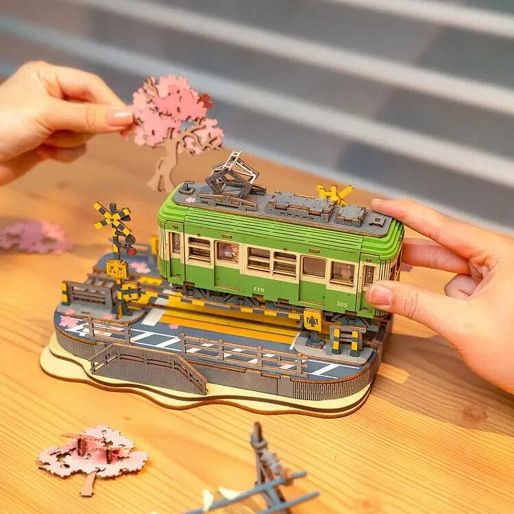 Rolife Sakura Journey Tram Car 3D Wooden Puzzle Toy Everware Hub