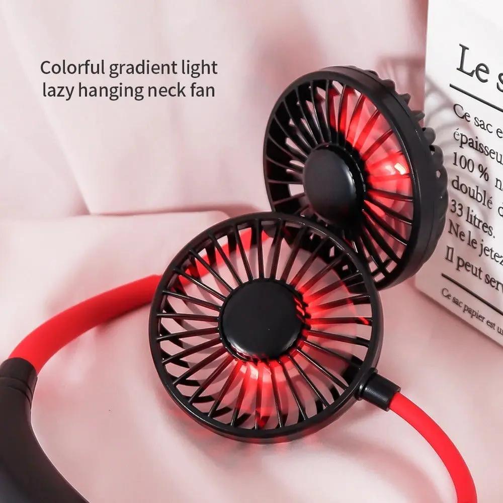 Mini USB Rechargeable Neckband Fan – Dual Bladeless Fans with Aroma & LED Everware Hub
