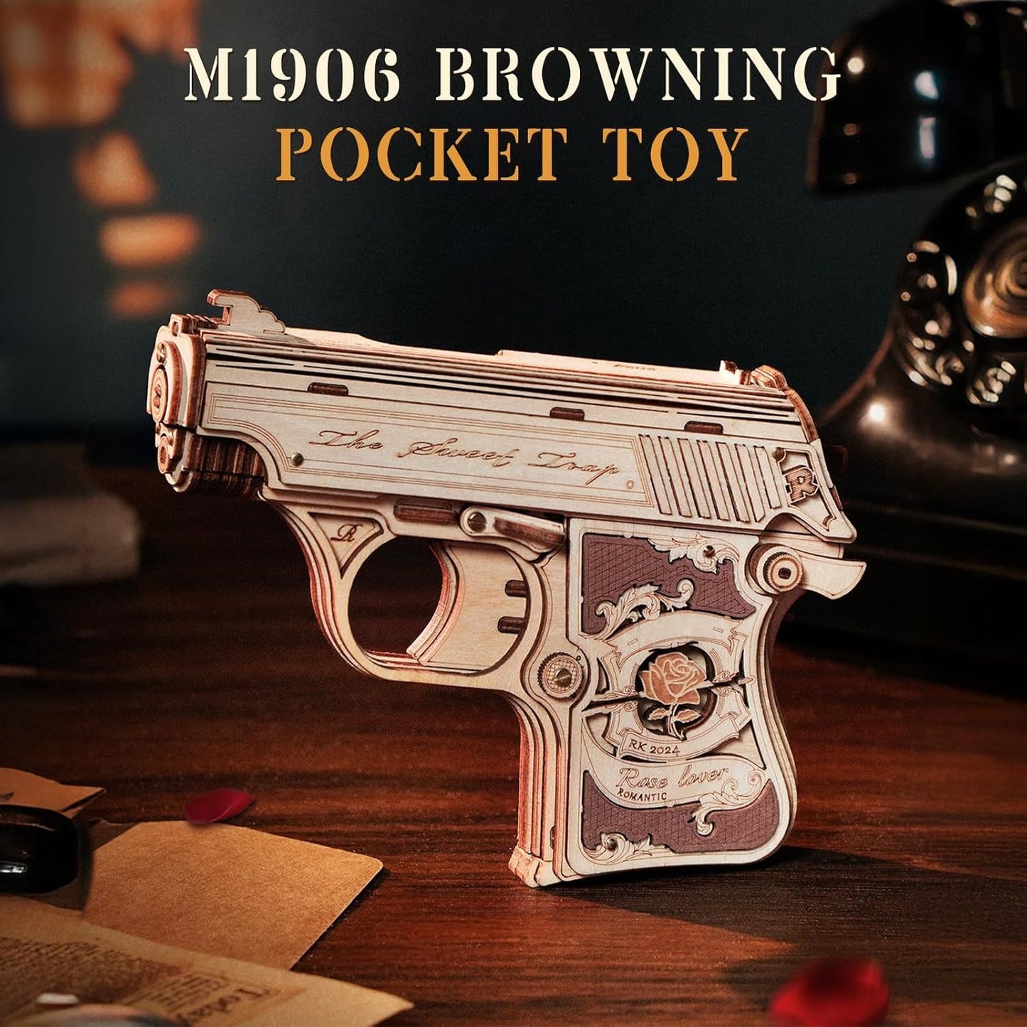 ROBOTIME Wooden Hideout Gun ,3D Mechanical Puzzle Model Construction Craft Kit Everware Hub