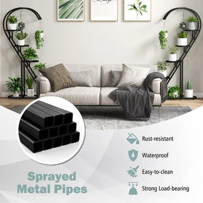 5 Tier Metal Plant Stand with Hook ,ndoor & Outdoor Use Everware Hub