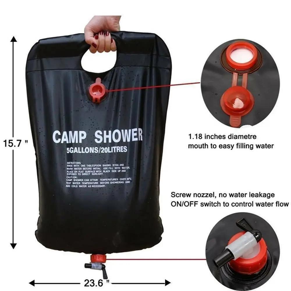 20L Portable Camping Shower Bag – Solar Heated Outdoor Shower for Travel, Hiking & Beach Everware Hub