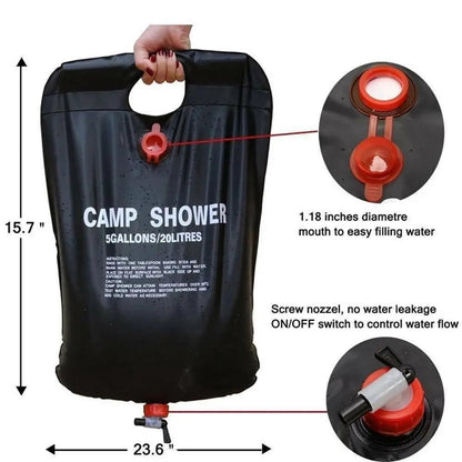 20L Portable Camping Shower Bag – Solar Heated Outdoor Shower for Travel, Hiking & Beach Everware Hub