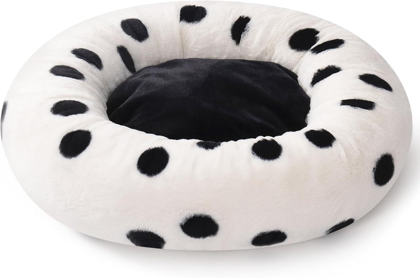 MEWOOFUN Donut Cat Bed For Indoor Cats - 23 Inch Round Washable Pet Bed With Non-Slip Bottom, Plush Fluffy Small Dog Bed For Puppies & Kittens, Black Dot Everware Hub
