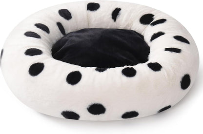 MEWOOFUN Donut Cat Bed For Indoor Cats - 23 Inch Round Washable Pet Bed With Non-Slip Bottom, Plush Fluffy Small Dog Bed For Puppies & Kittens, Black Dot Everware Hub