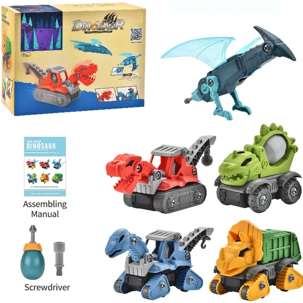 5 Pack Take Apart Dinosaur Construction Toy with Electric Drill , STEM Building Gift for Boys (Birthday & Xmas) Everware Hub