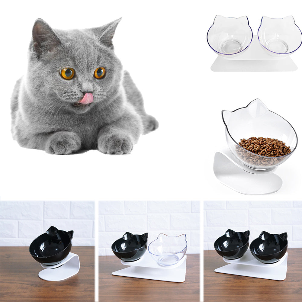 Cat Double Bowl,Elevated Cat Food & Water Bowls for Cervical Spine Protection Everware Hub