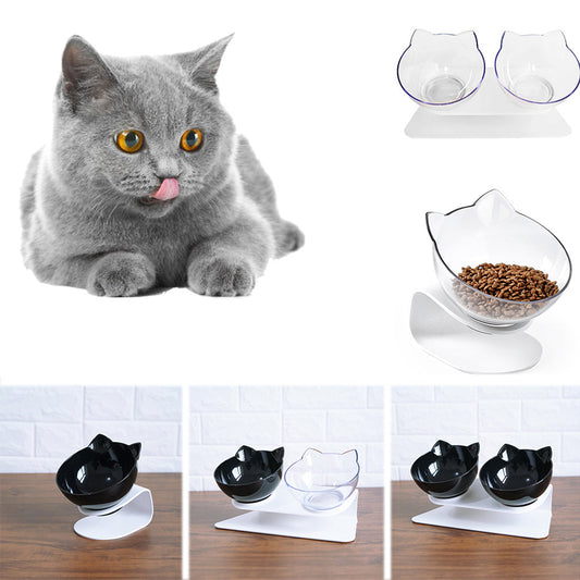 Cat Double Bowl,Elevated Cat Food & Water Bowls for Cervical Spine Protection Everware Hub