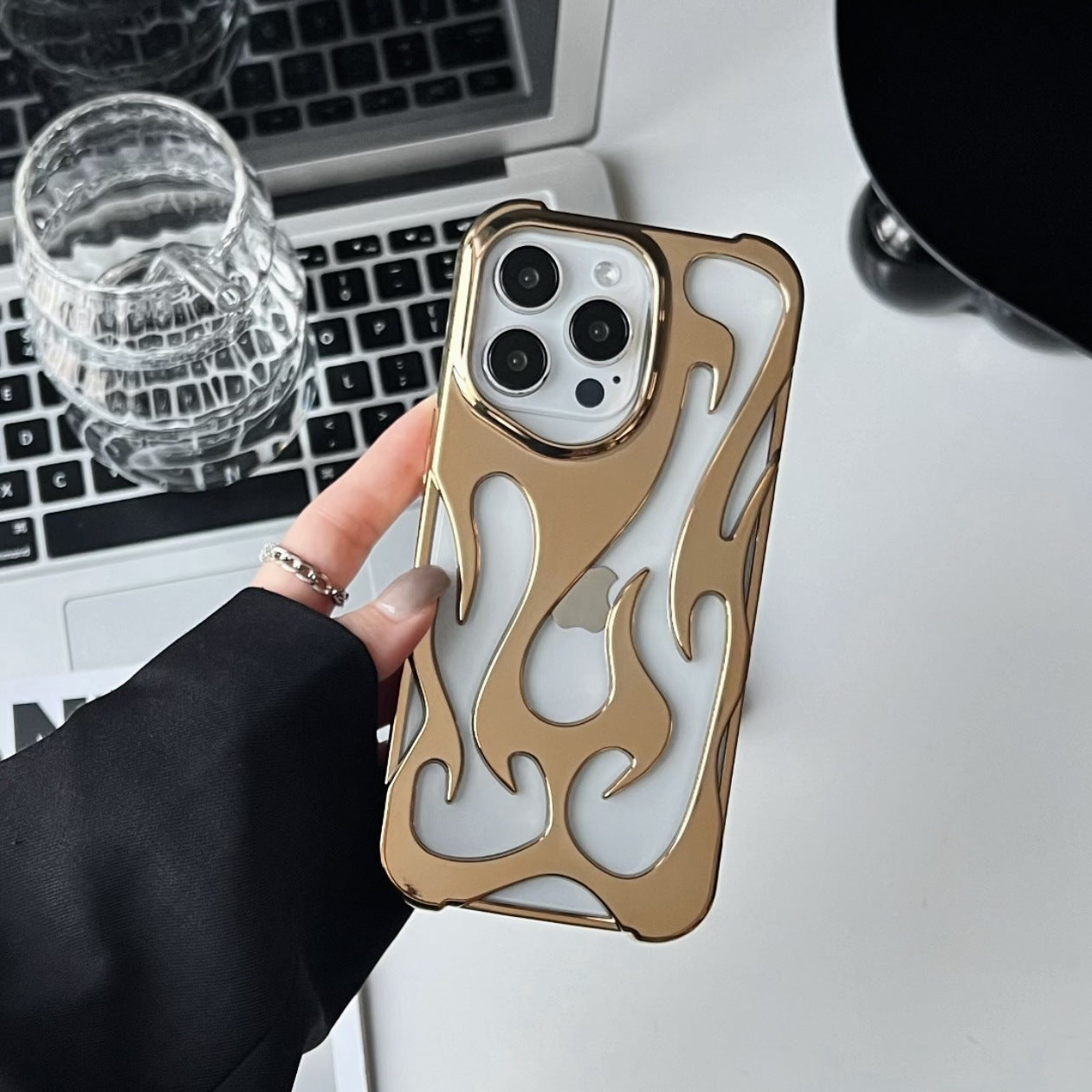 Electroplating Flame Pattern Phone Case – Hollow Heat Dissipation Soft Shell for iPhone & Android Everware Hub