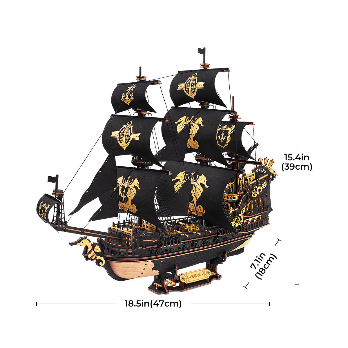 ROKR Seahorse Bark MCB02 , 3D Wooden Ship Model Kit with Moving Parts, DIY Nautical Puzzle for Adults Everware Hub