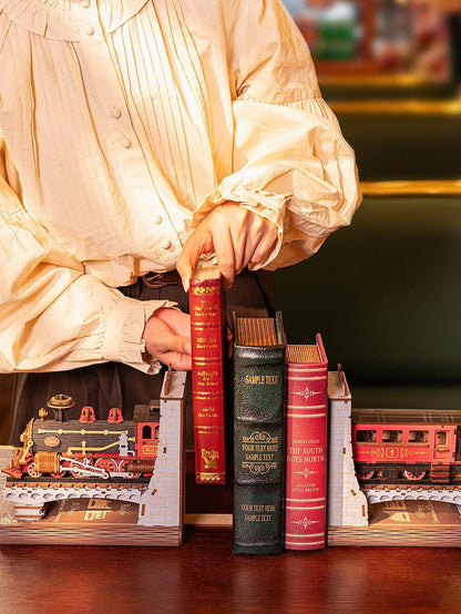 ROBOTIME Century Train DIY Book Nook Kit – 3D Wooden Puzzle Bookend Model for Adults & Kids Everware Hub