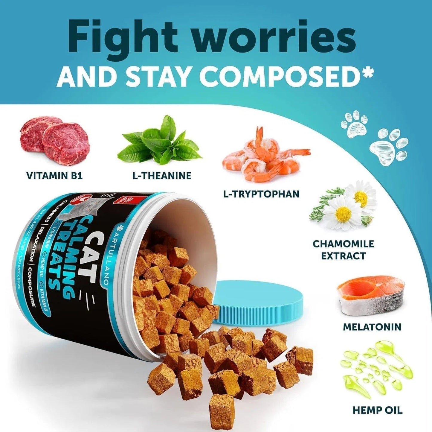 Hemp Calming Treats for Cats & Kittens,Stress & Anxiety Relief with Melatonin Everware Hub