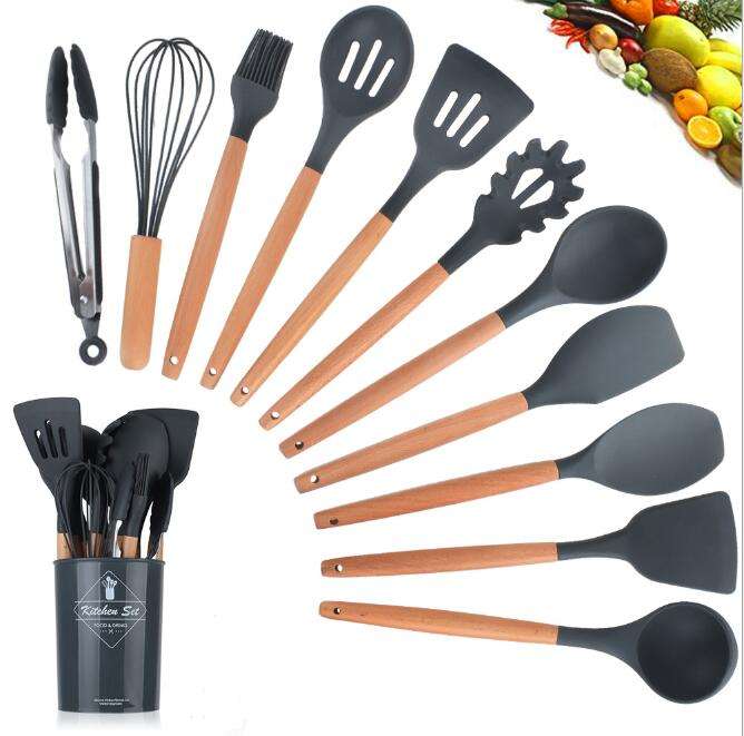Silicone Kitchenware with Wooden Handle – Durable Cooking Tools