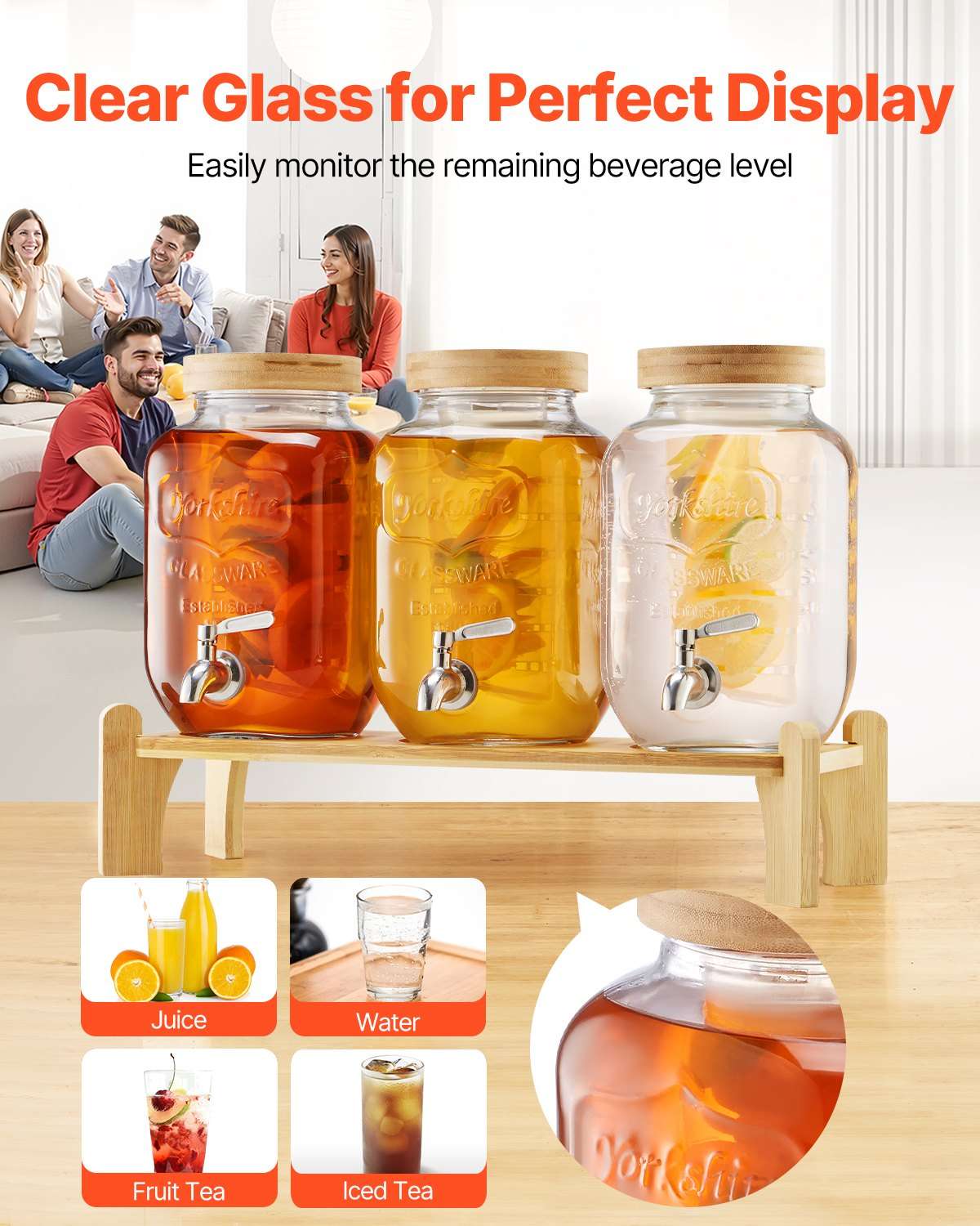 3 Pack Glass Beverage Dispenser – 1 Gallon Drink Dispensers