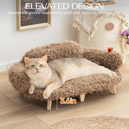 MEWOOFUN Elevated Cat Bed With Washable Cover - 26x18.3x8.5 Inch Wooden Pet Sofa For Cats & Small Medium Dogs, Modern Pet Furniture Brown Everware Hub