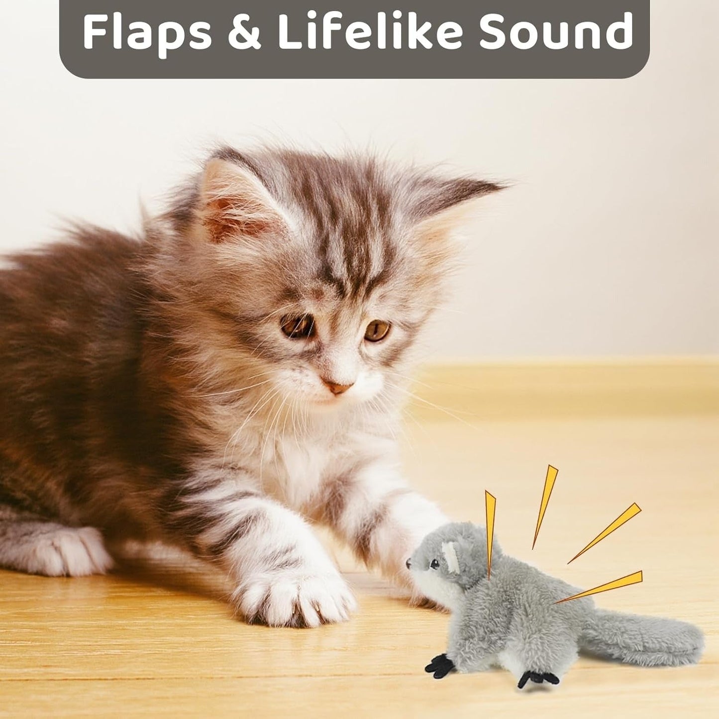 PROKEl Flapping Squirrel Catnip Toy, Rechargeable Touch-Activated Cat Kicker Toy Everware Hub