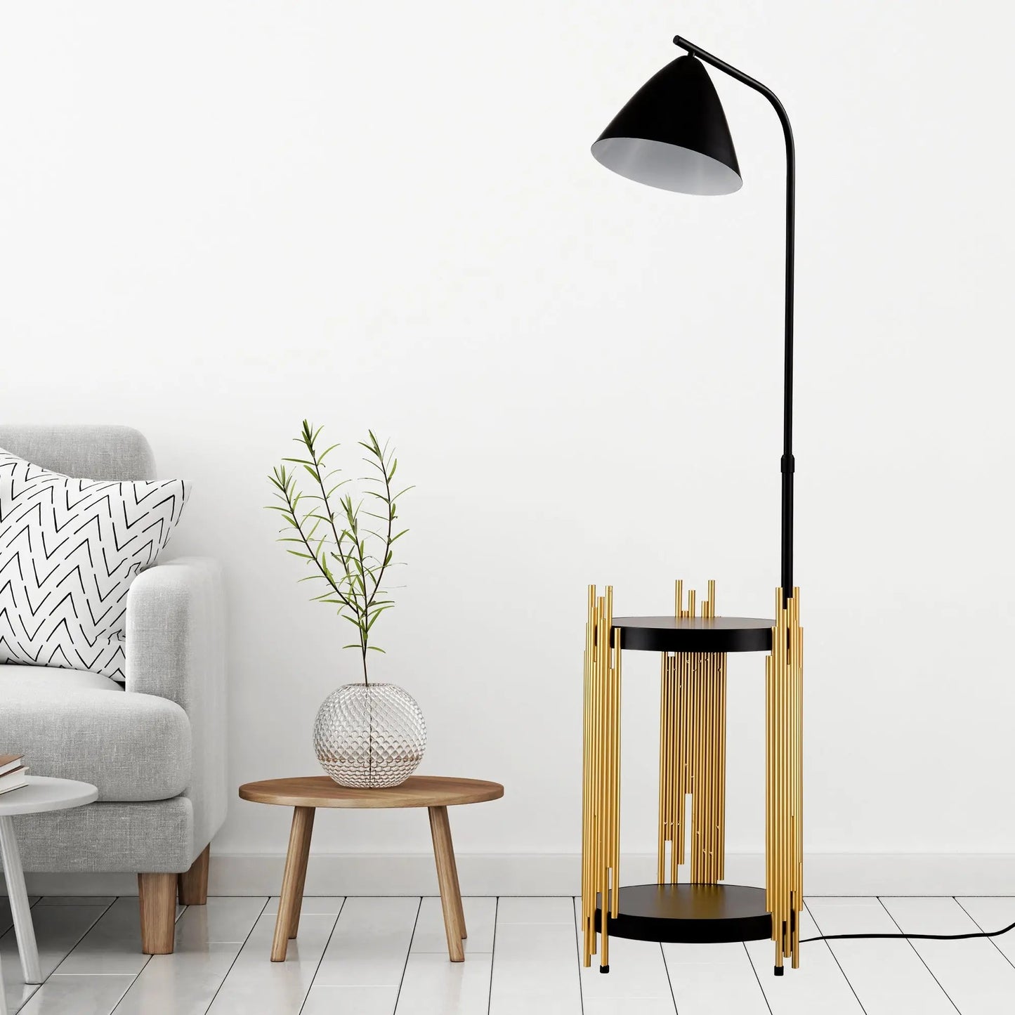 Luxury Floor Lamp with Shelves – Matte Gold/Black, E26 Base Everware Hub