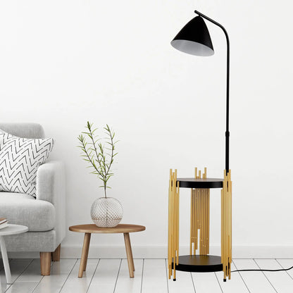 Luxury Floor Lamp with Shelves – Matte Gold/Black, E26 Base Everware Hub