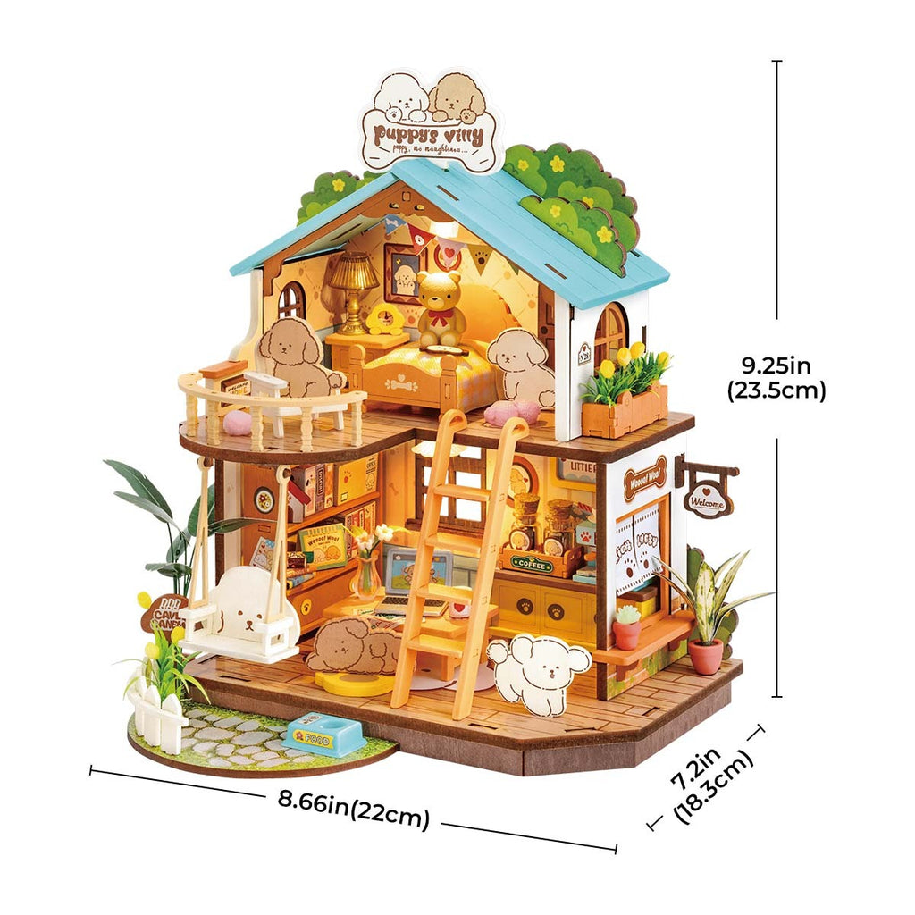 ROBOTIME Puppy's Cozy Villa DIY Dollhouse Kit – Wooden Miniature with LED Lights & Furniture for Adults & Kids Everware Hub