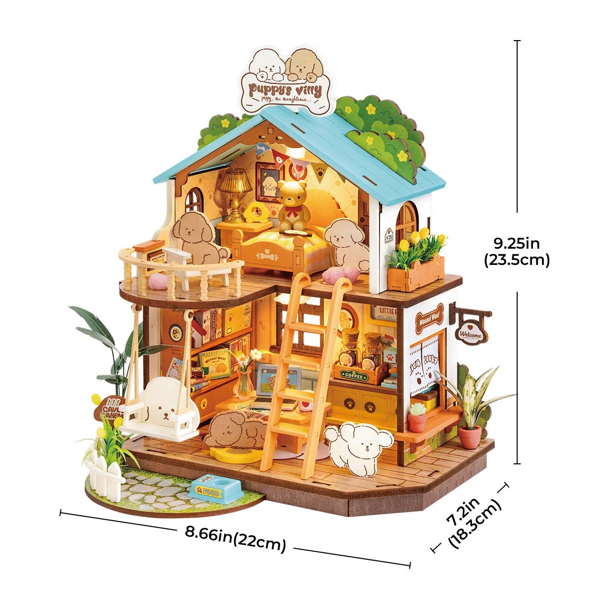 ROBOTIME Puppy's Cozy Villa DIY Dollhouse Kit – Wooden Miniature with LED Lights & Furniture for Adults & Kids Everware Hub