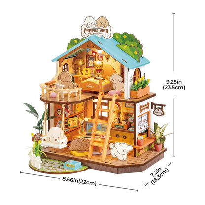 ROBOTIME Puppy's Cozy Villa DIY Dollhouse Kit – Wooden Miniature with LED Lights & Furniture for Adults & Kids Everware Hub
