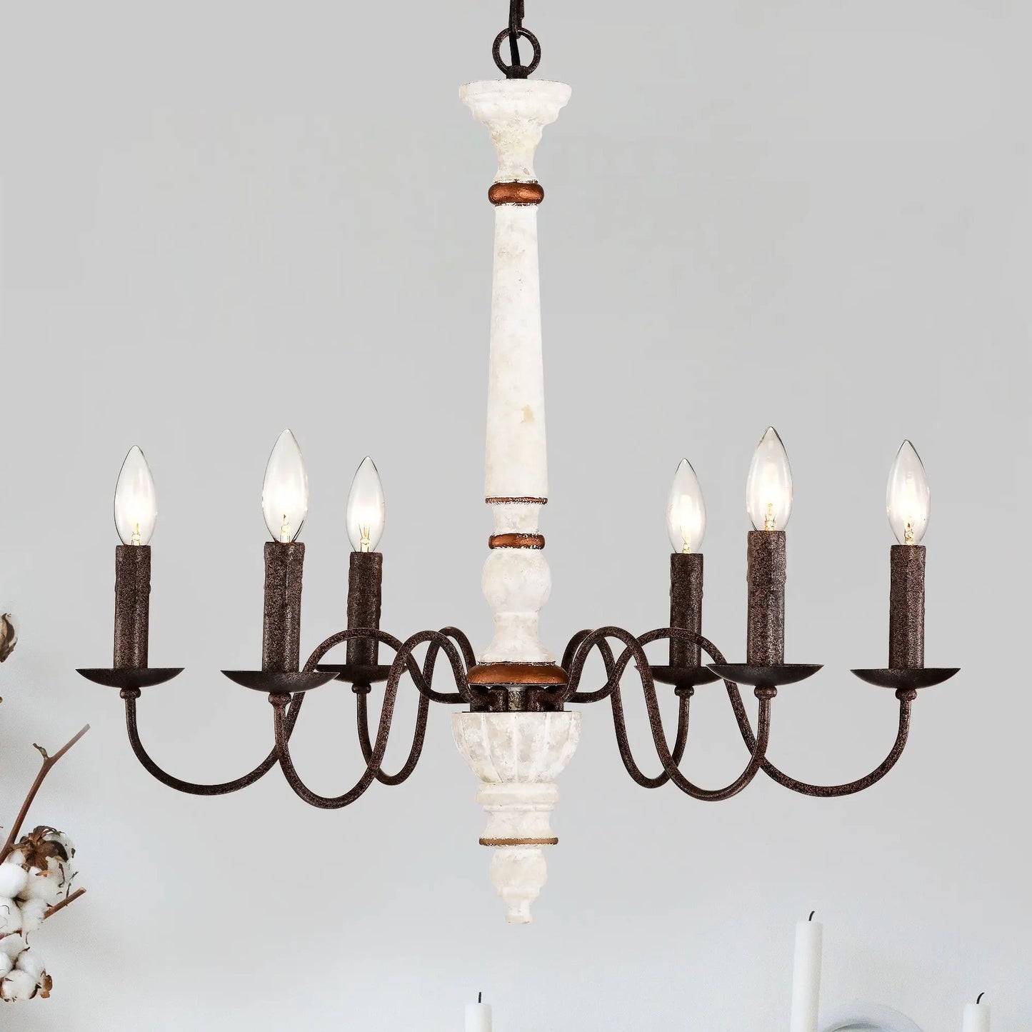 Retro White & Rust 6-Light Chandelier Pendant for Dining Room, Home Everware Hub