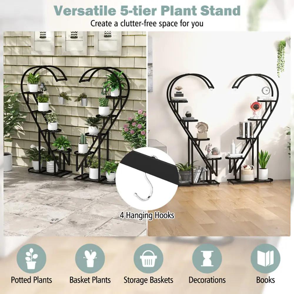 5 Tier Metal Plant Stand with Hook ,ndoor & Outdoor Use Everware Hub