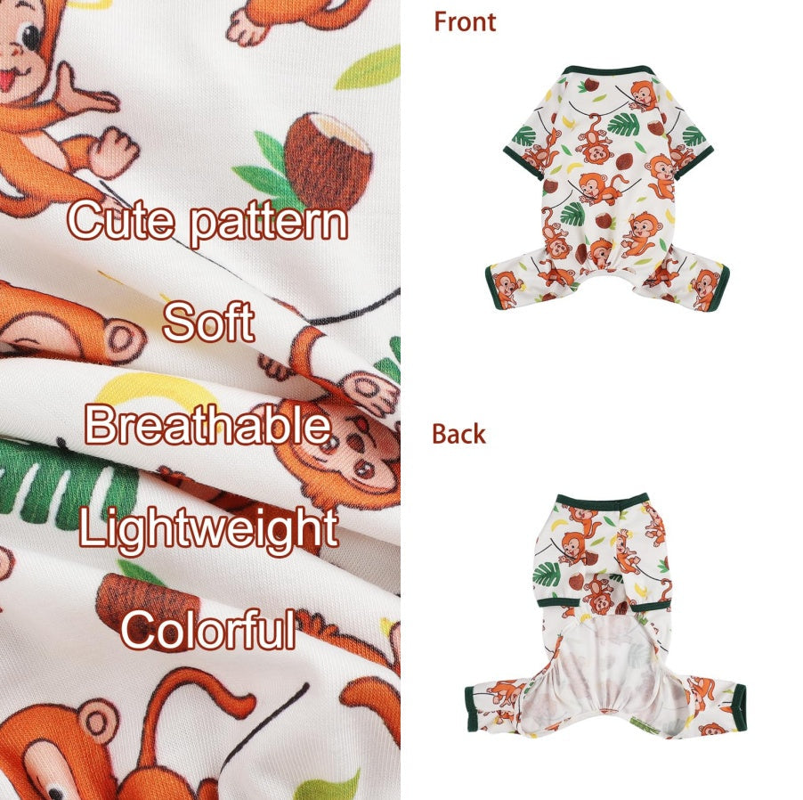 Dog Pajamas Pjs Spring Summer Dog Clothes For Small Dogs Girl Boy, Soft Stretchy Tiny Chihuahua Yorkie Puppy Clothes Doggie Onesies Cat Pet Jammies Outfit, Brown Monkey Everware Hub