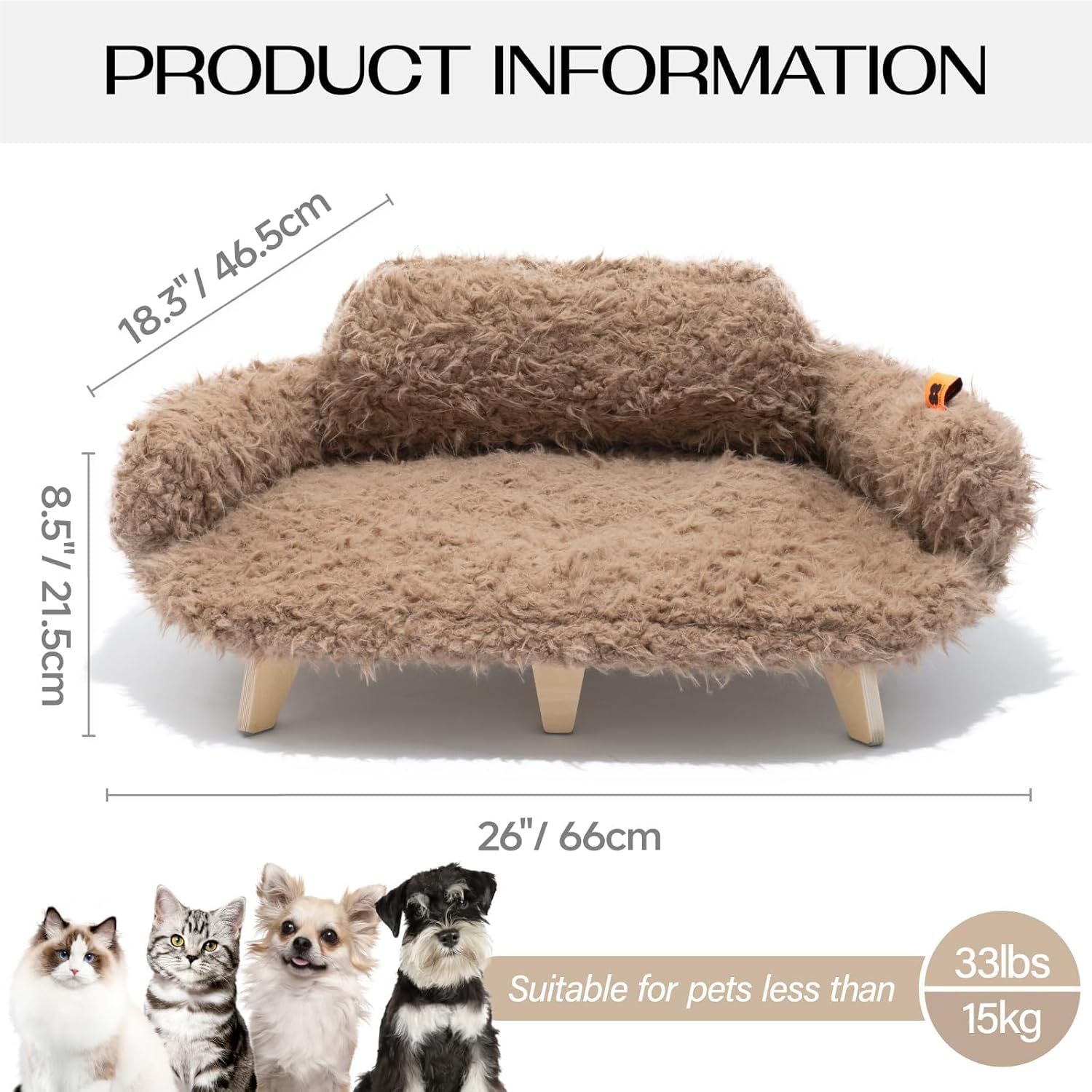 MEWOOFUN Elevated Cat Bed With Washable Cover - 26x18.3x8.5 Inch Wooden Pet Sofa For Cats & Small Medium Dogs, Modern Pet Furniture Brown Everware Hub
