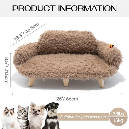 MEWOOFUN Elevated Cat Bed With Washable Cover - 26x18.3x8.5 Inch Wooden Pet Sofa For Cats & Small Medium Dogs, Modern Pet Furniture Brown Everware Hub