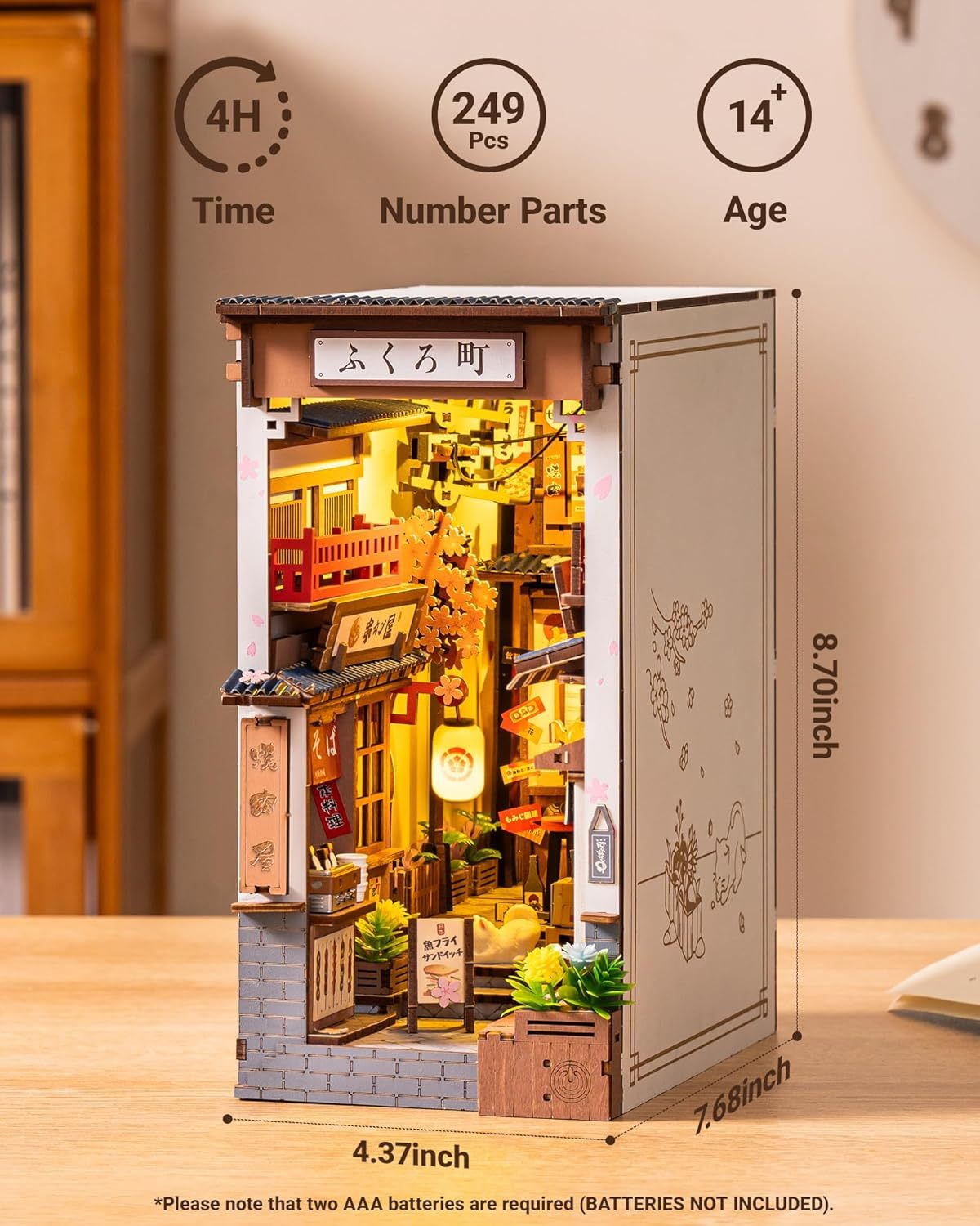 ROBOTIME DIY Book Nook Kit - Sakura Wine Alley With LED Lights, 3D Wooden Miniature Dollhouse Puzzle, Creative Bookend Bookshelf Decor, Unique Gift For Adults Everware Hub