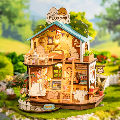 ROBOTIME Puppy's Cozy Villa DIY Dollhouse Kit – Wooden Miniature with LED Lights & Furniture for Adults & Kids Everware Hub