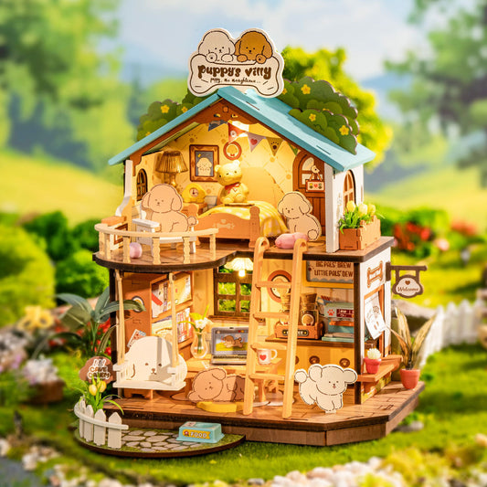 ROBOTIME Puppy's Cozy Villa DIY Dollhouse Kit – Wooden Miniature with LED Lights & Furniture for Adults & Kids Everware Hub