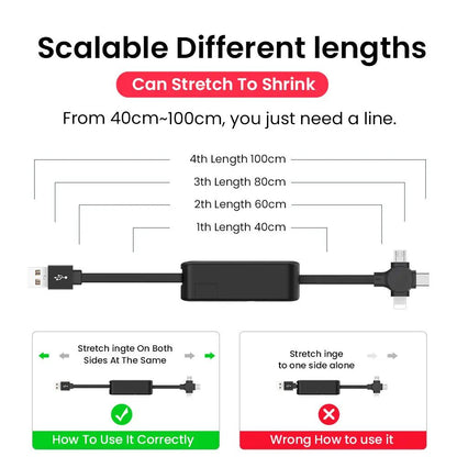 4-in-1 Retractable USB Cable with Stand – Type-C, iPhone, Micro USB Everware Hub