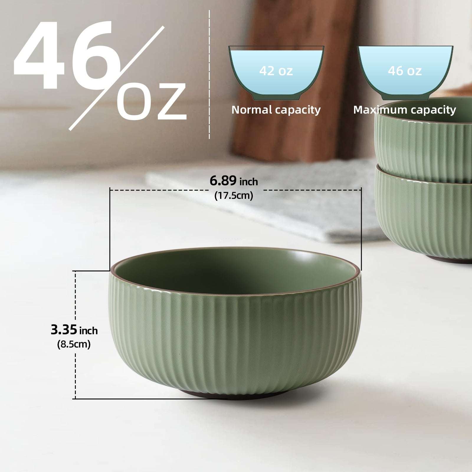 Ceramic Bowl Set of 4 – 46oz Kitchen Serving Bowls