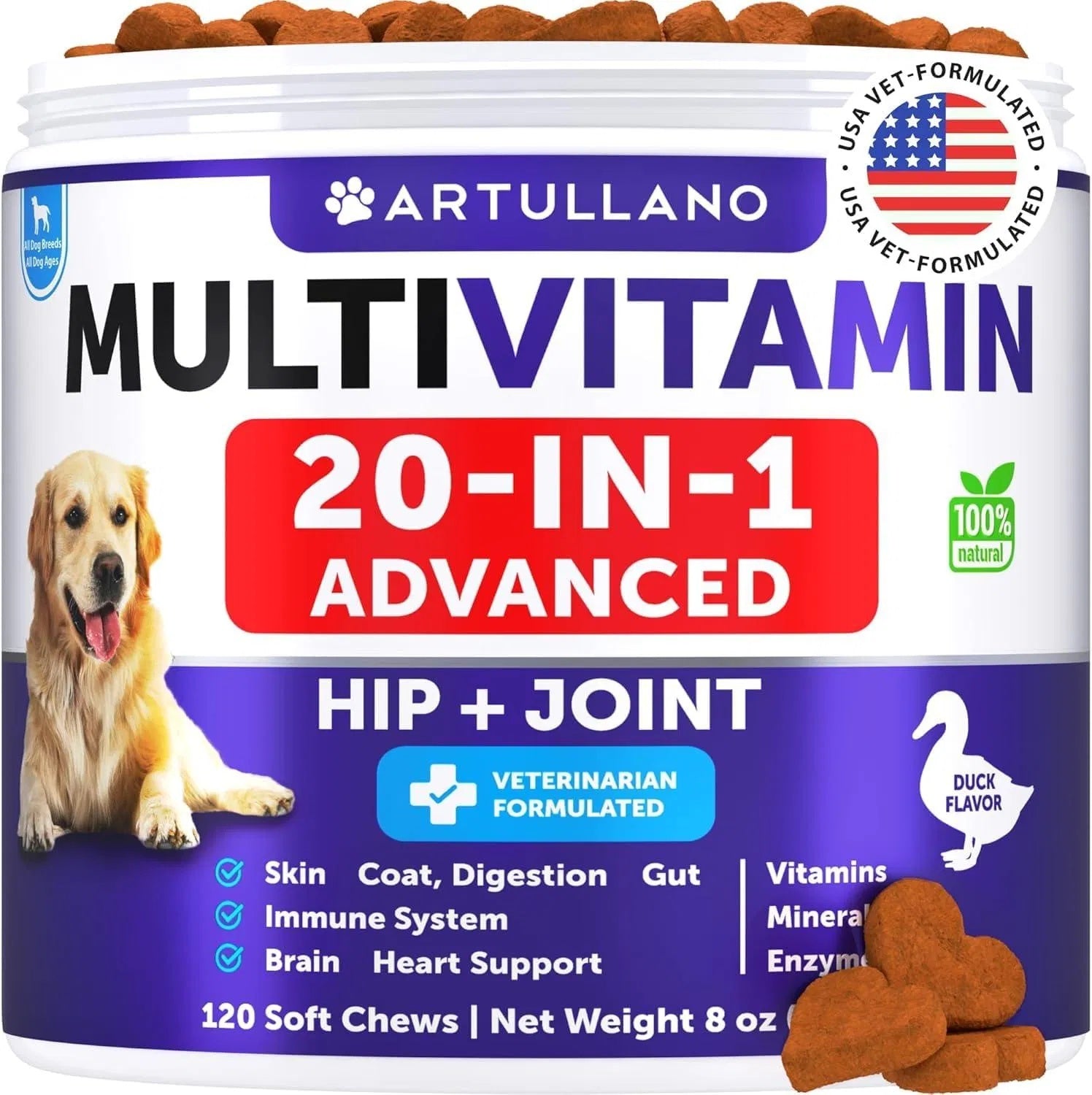 Dog Multivitamin Chew, 20-in-1 Supplement with Glucosamine, 120 Ct Everware Hub