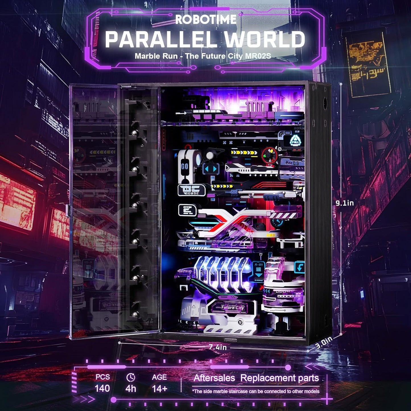 ROBOTIME Last City Marble Run ,3D Puzzle Model Kit with LED Glow in the Dark Track Everware Hub